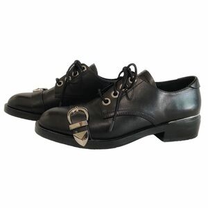 THE WISHBONE COLLECTION BLACK LEATHER METALLIC BUCKLE LACE UP SHOES - 6